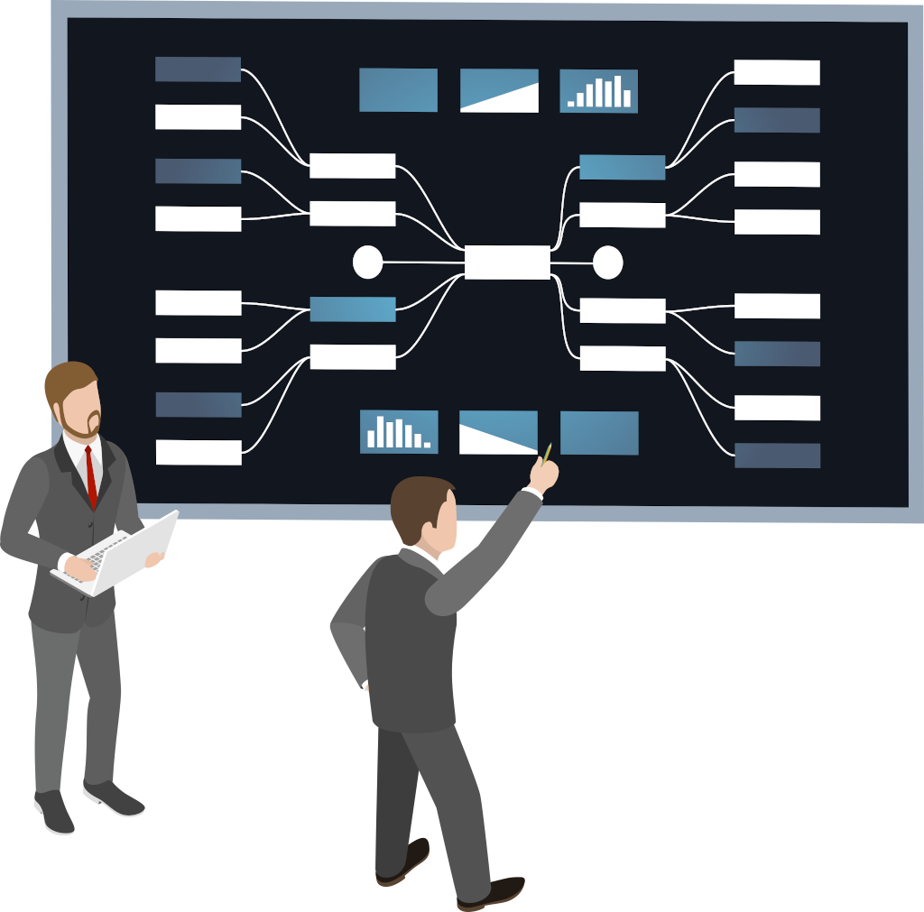 people monitoring cloud services on giant screen